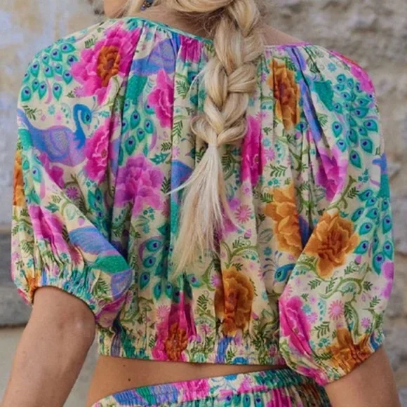 NWT🦩Spell Boheme Cropped Blouse in Spring size small - Picture 3 of 11